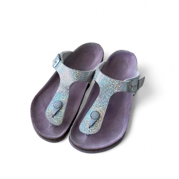Birkenstock Sandals Glittery Silver and Purple Flip-flops Girls Size 32 (1-1.5) - Picture 1 of 8